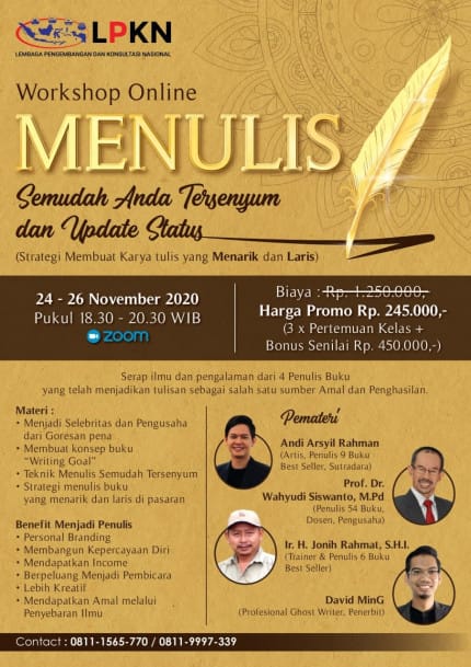 WORKSHOP ONLINE - MENULIS SEMUDAH ANDA TERSENYUM & UPDATE STATUS (Strategi Membuat Karya tulis yang Menarik dan Laris) logo