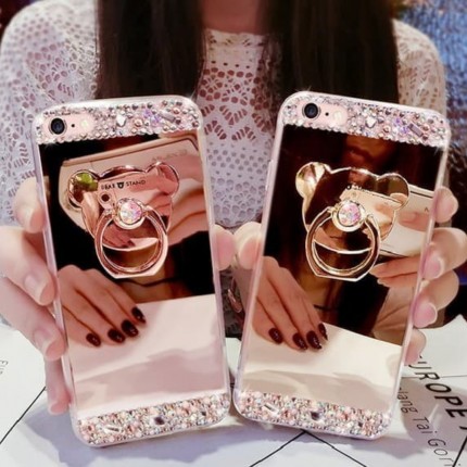 Case Mirror Bear Ring Stand OPPO F3 logo