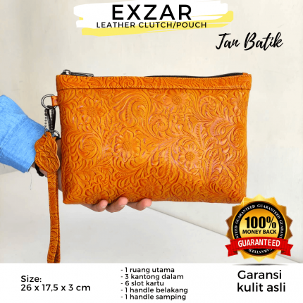 RM02FBMP_Tas Clutch EXZAR kulit Sapi Pouch Handbag logo