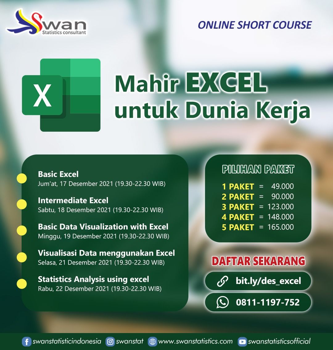 Paket Komplit Short Course EXCEL terdiri dari