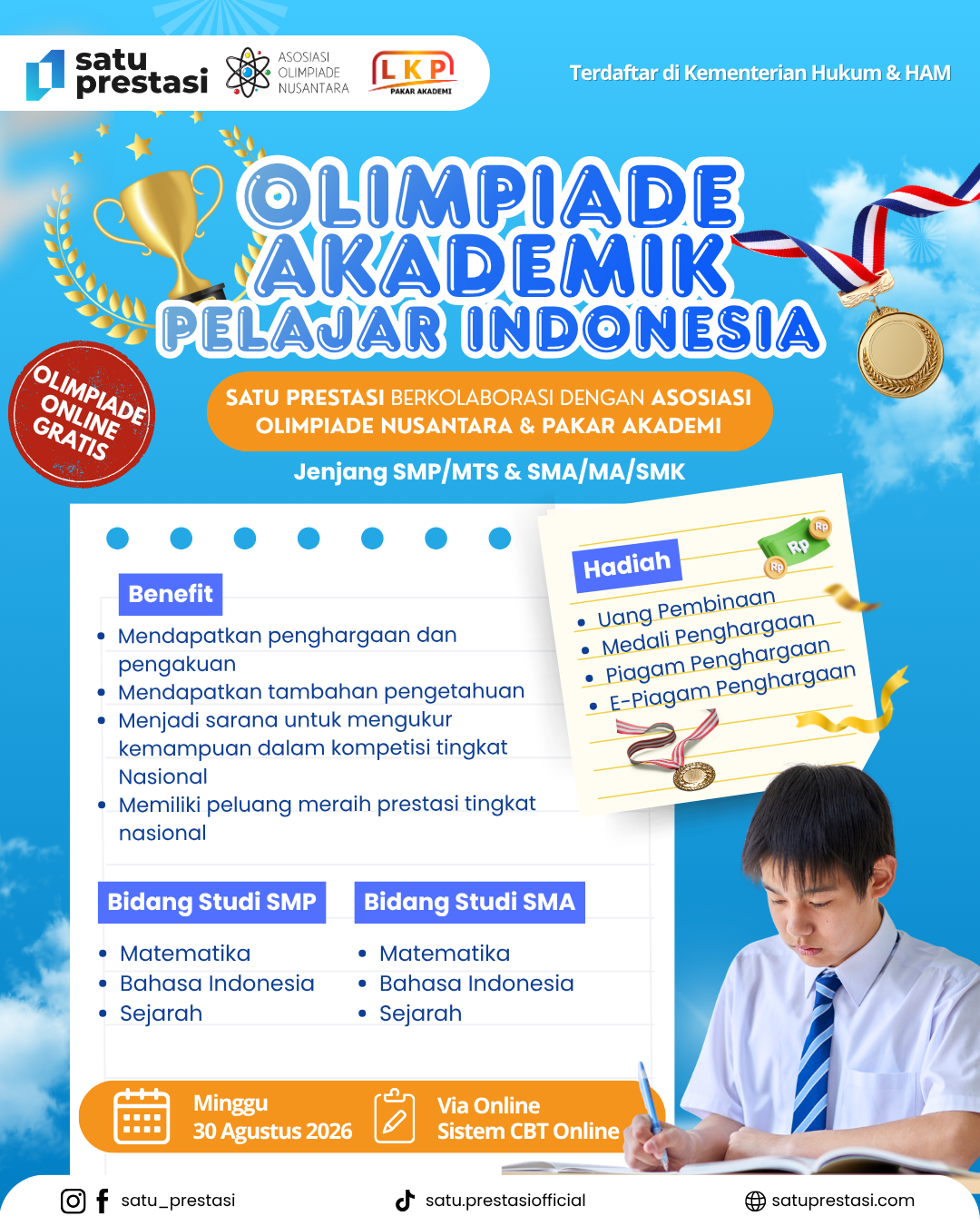 OLIMPIADE AKADEMIK PELAJAR INDONESIA - MINGGU, 30 AGUSTUS 2026 - SP X AON X LKP logo