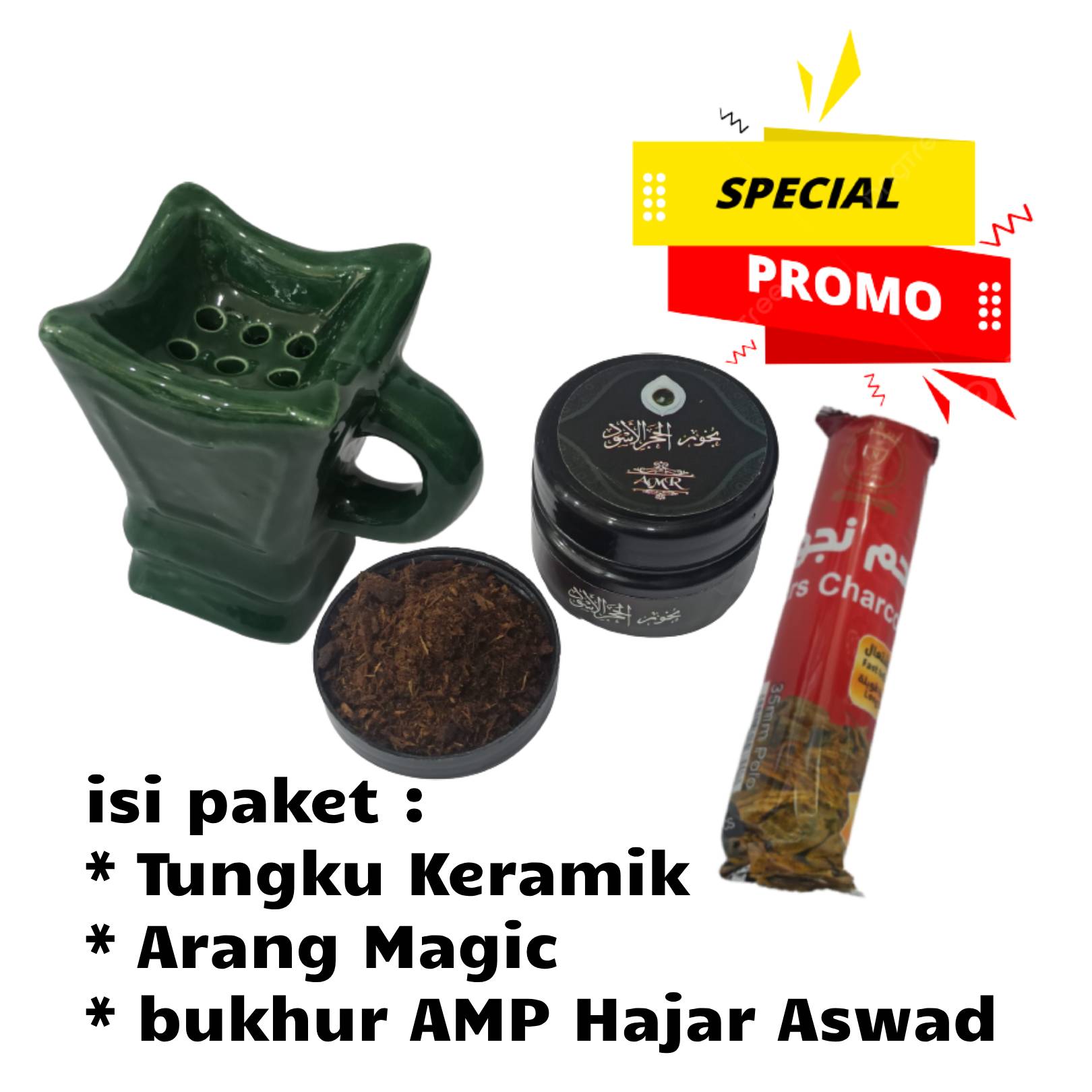 paket bukhur murah 3 in 1 bukhur amp + arang magic + tungku keramik