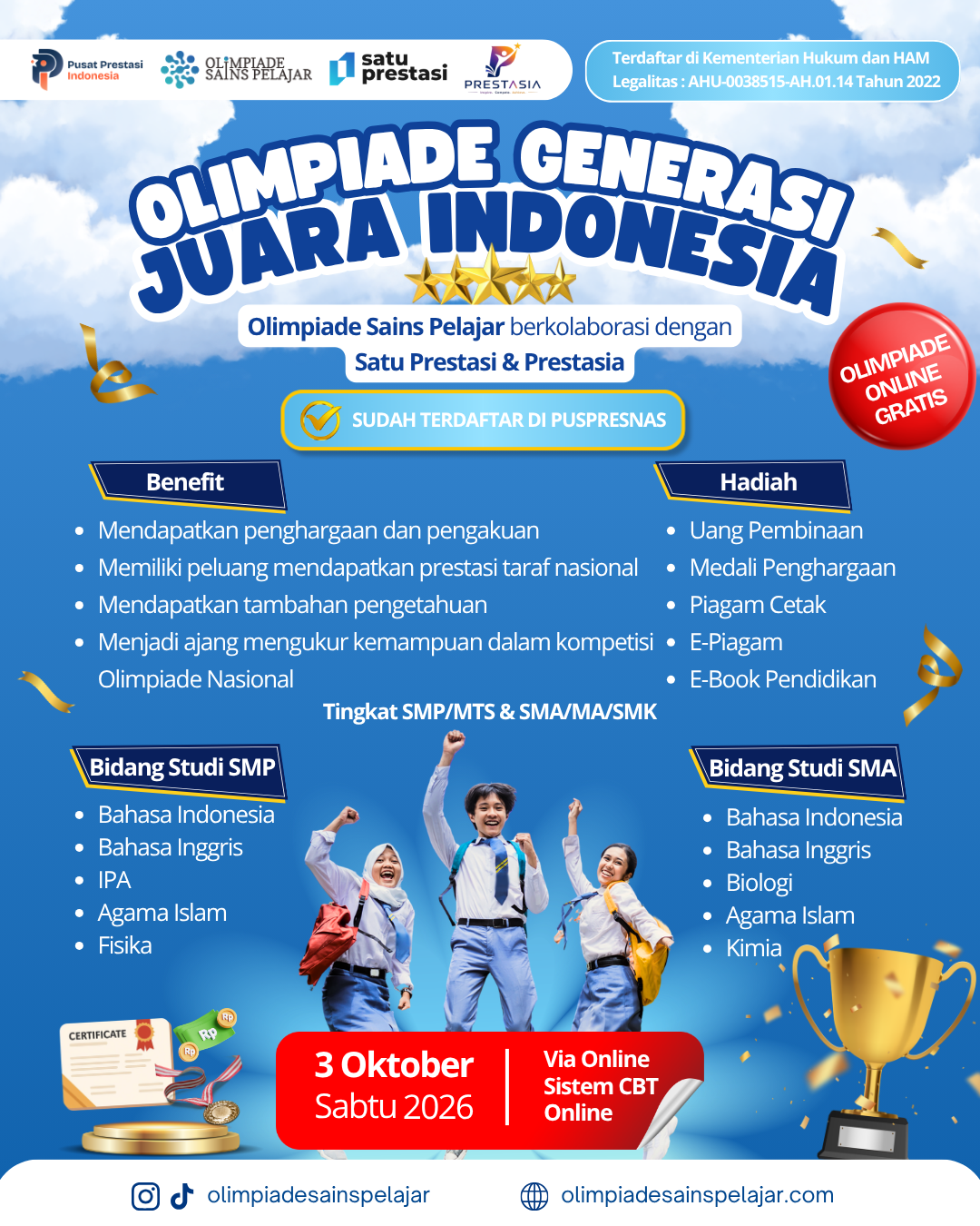 OLIMPIADE GENERASI JUARA INDONESIA - 3 OKTOBER 2026 OSP X SP X PS logo