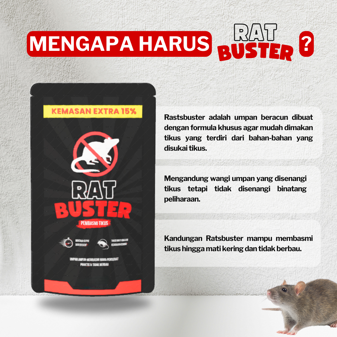 PROMO HARGA SPESIAL 3 Pcs 100gr Racun TIkus RATBUSTER Gratis Sarung Tangan Latex dan Wadah Umpan