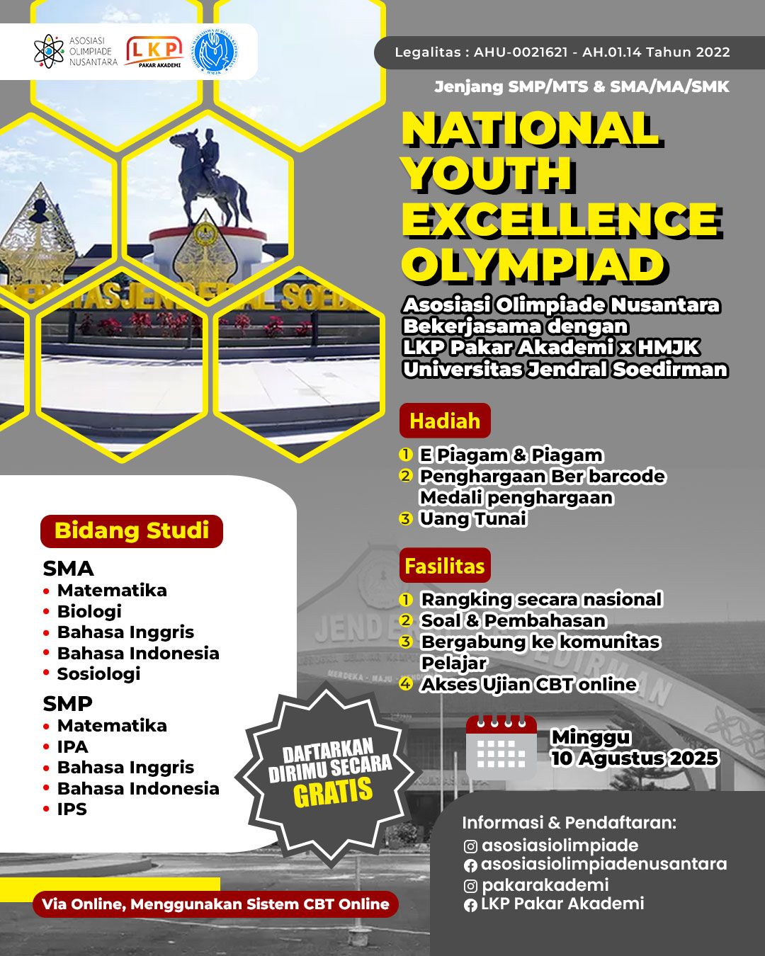 NATIONAL YOUTH EXCELLENCE OLYMPIAD - AON X LKP X HMKJ UNSOED 10 AGUSTUS 2025 logo