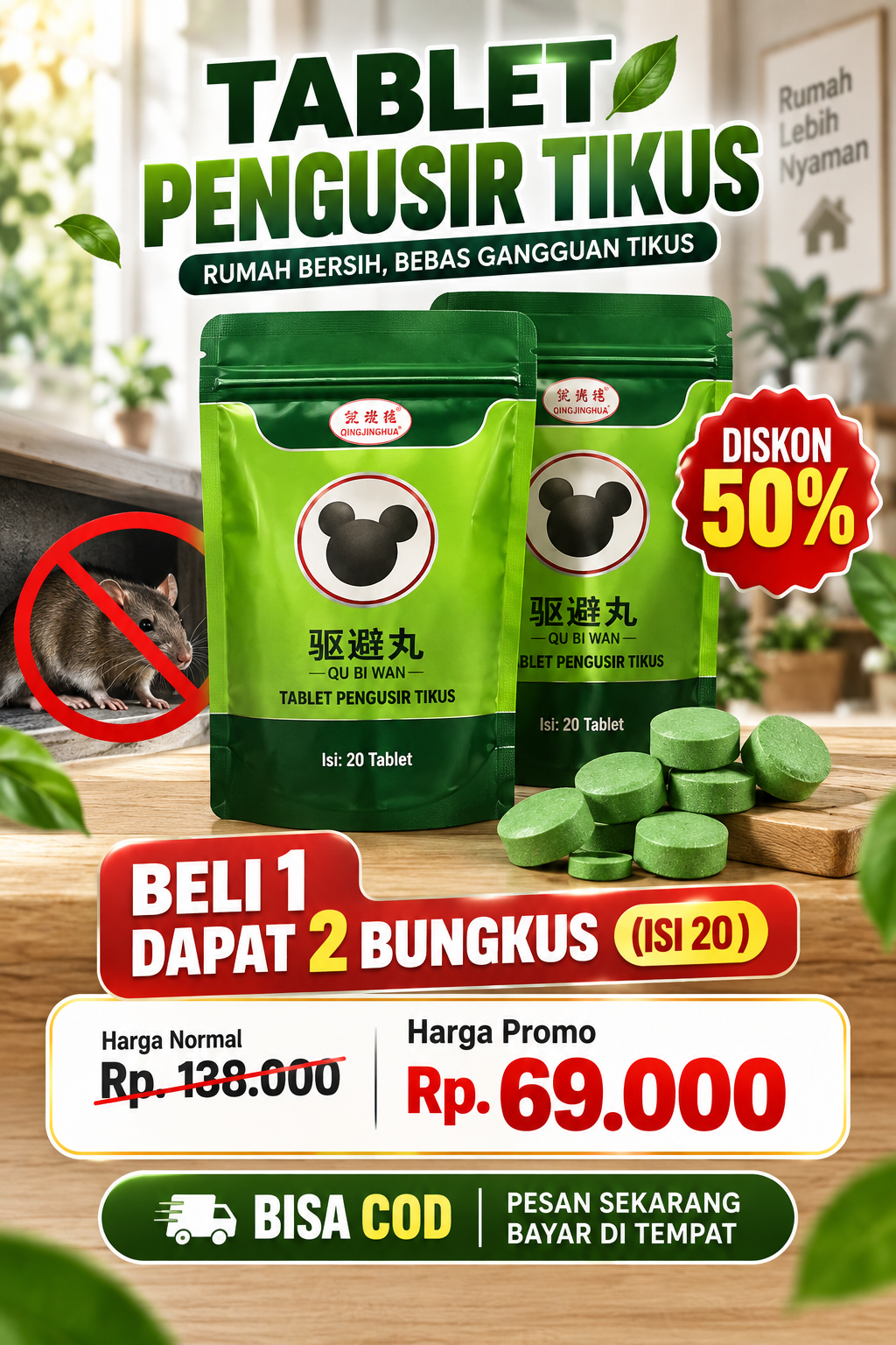 Tablet Pengusir Tikus Dan Hama Lain nya Beli 1 Dapat 2 ( isi 20 ) Bisa COD | YT-TOM logo