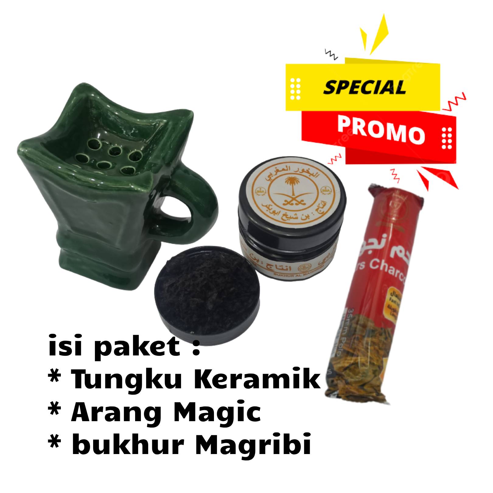 paket bukhur murah 3 in 1 bukhur amp + arang magic + tungku keramik