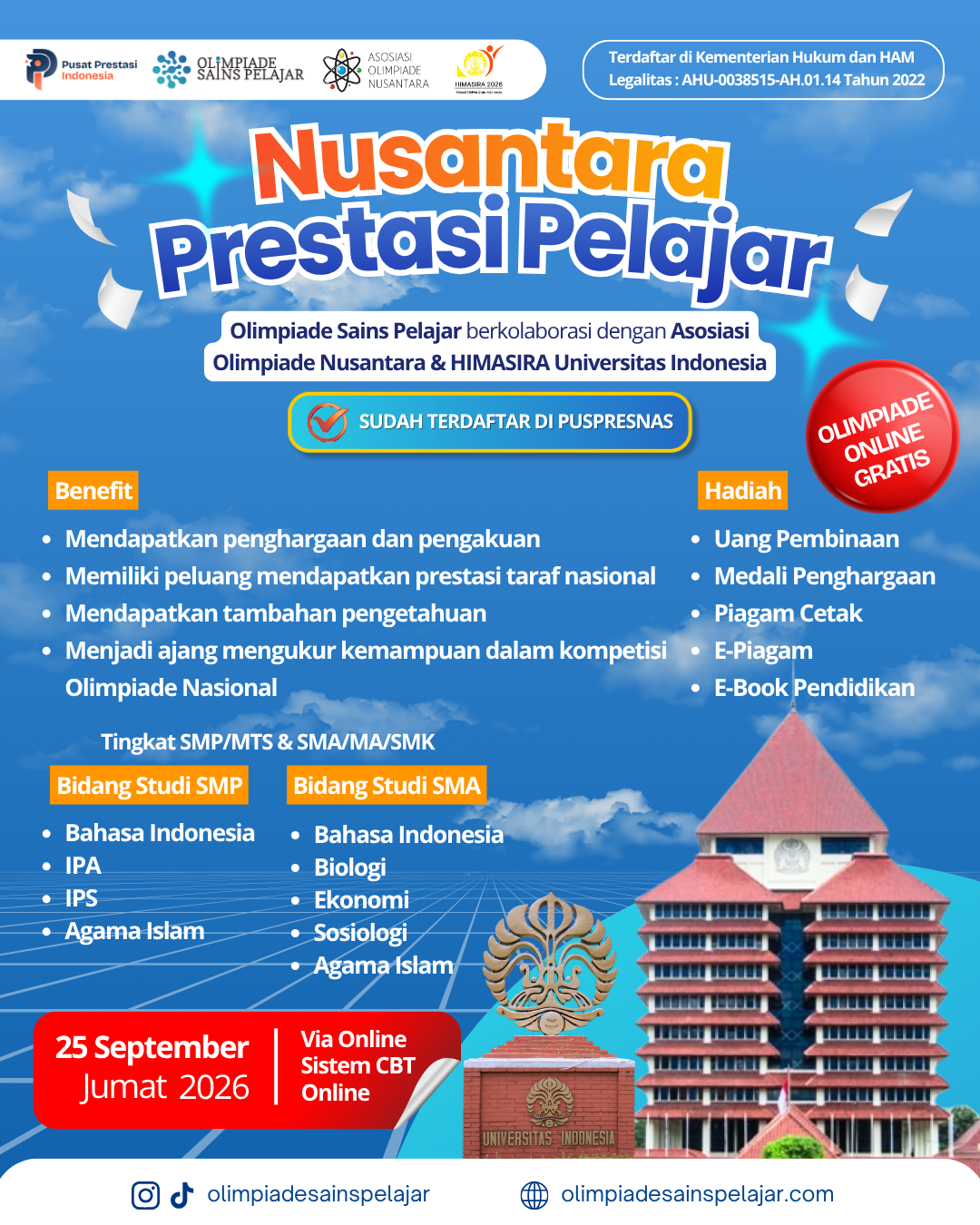 NUSANTARA PRESTASI PELAJAR - 25 SEPTEMBER 2026 OSP X AON X UI logo