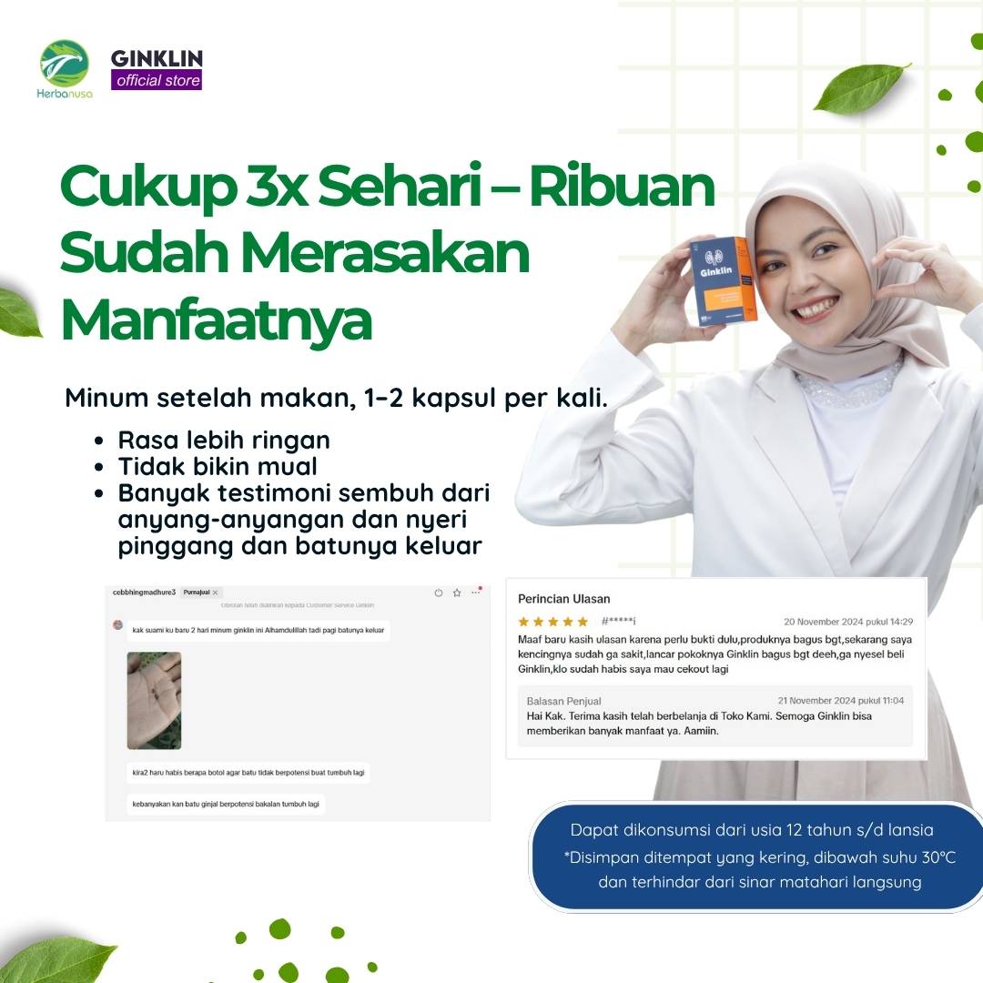 Ginklin Official 60 Kapsul + BONUS Checklist, Tracker Minum & E-book Batu Ginjal