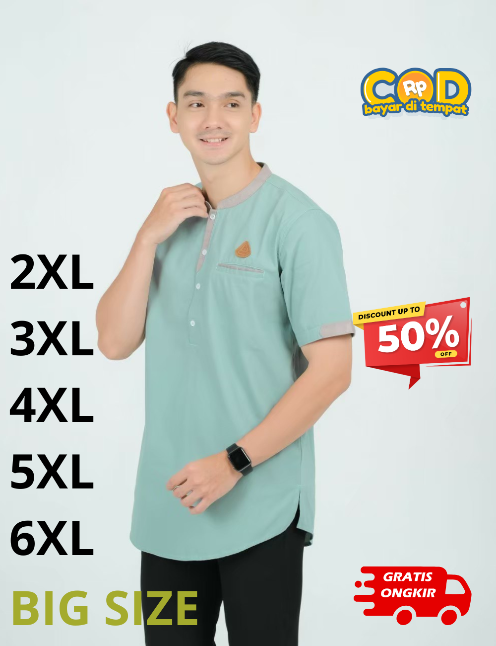 Kemeja Koko Pria (KEMKO) Lengan Pendek Ukuran Big Size M Sampai 6XL Copy