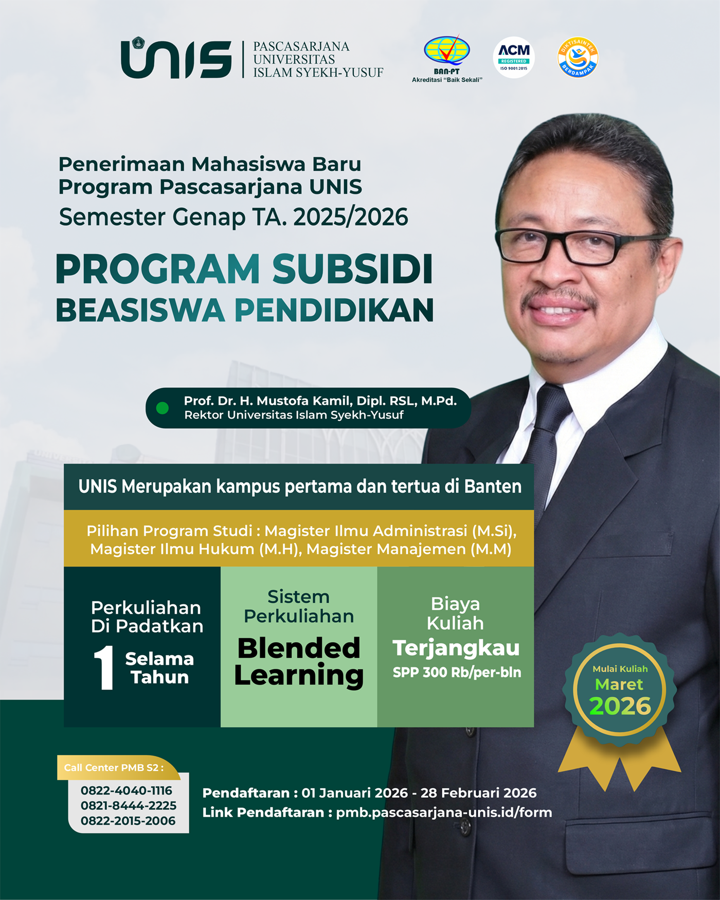 Penerimaan Mahasiswa Baru Program Pascasarjana Program Subsidi Beasiswa Pendidikan Kampus UNIS logo