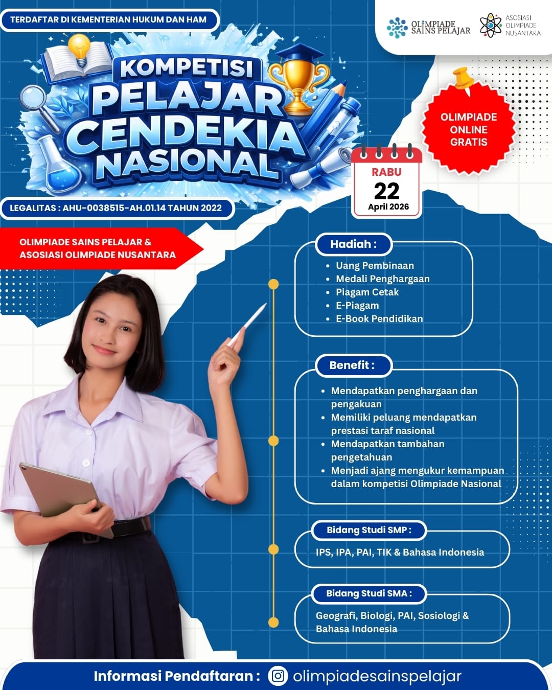 KOMPETISI PELAJAR CENDEKIA NASIONAL - 22 APRIL 2026 OSPXAON logo
