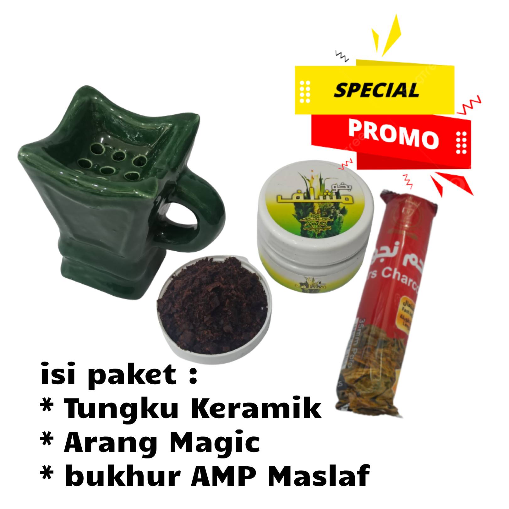 paket bukhur murah 3 in 1 bukhur amp + arang magic + tungku keramik