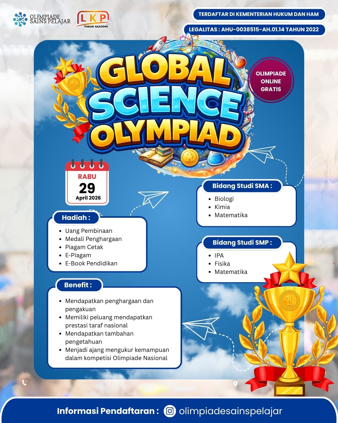 GLOBAL SCIENCE OLYMPIAD - 29 APRIL 2026 OSPXLKP logo