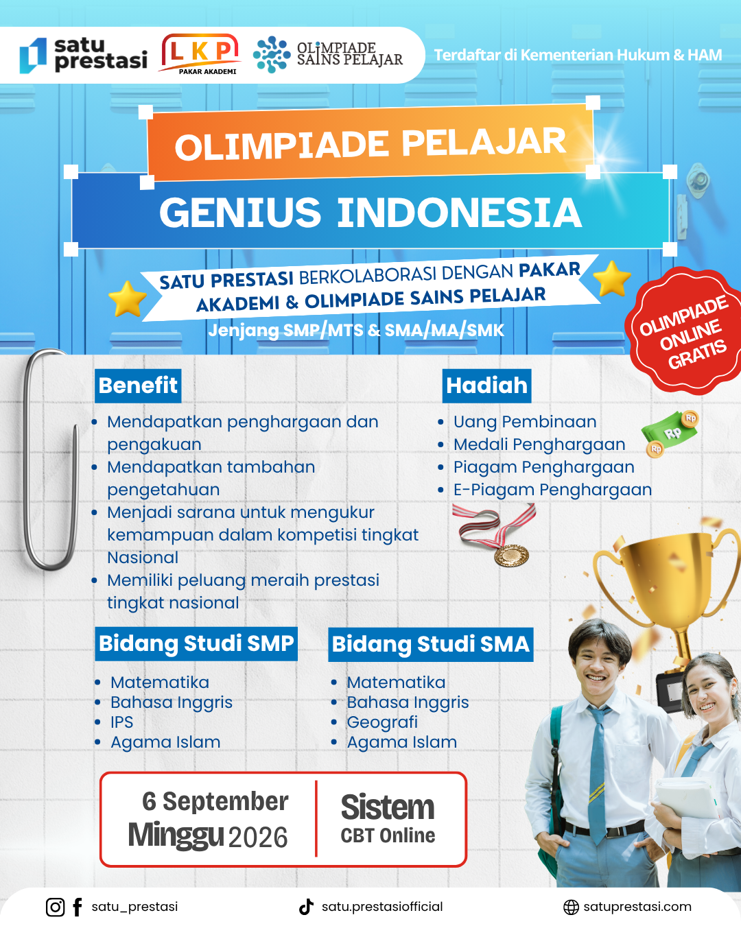 OLIMPIADE PELAJAR GENIUS INDONESIA - 06 SEPTEMBER 2026 - SP X LKP X OSP logo