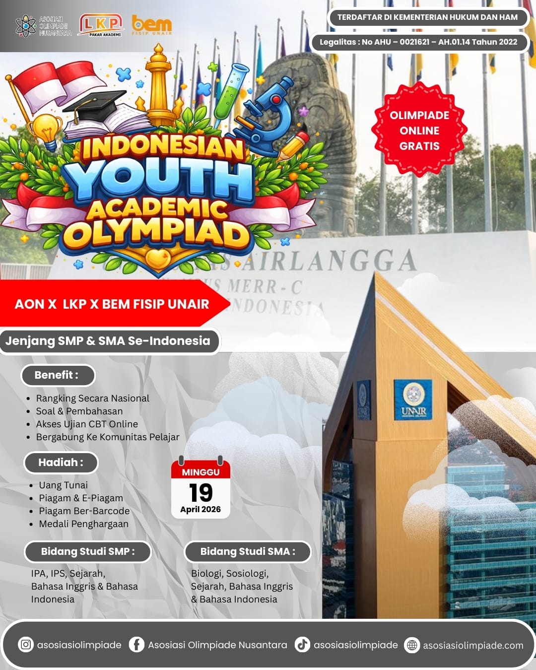 INDONESIAN YOUTH ACADEMIC OLYMPIAD - AON X LKP X BEM FISIP UNAIR (19 APRIL 2026) logo