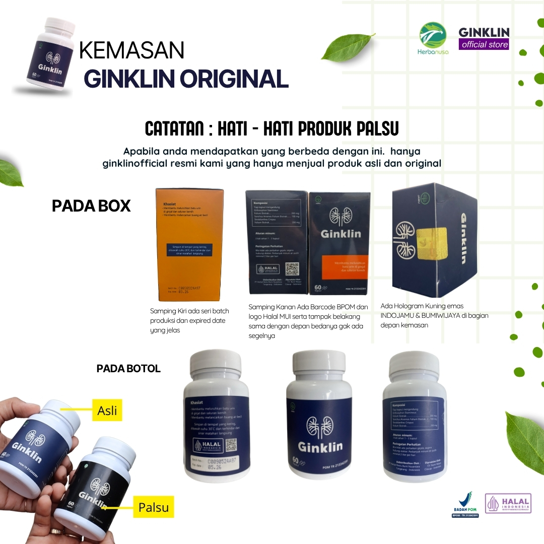 Ginklin Official 60 Kapsul + BONUS Checklist, Tracker Minum & E-book Batu Ginjal