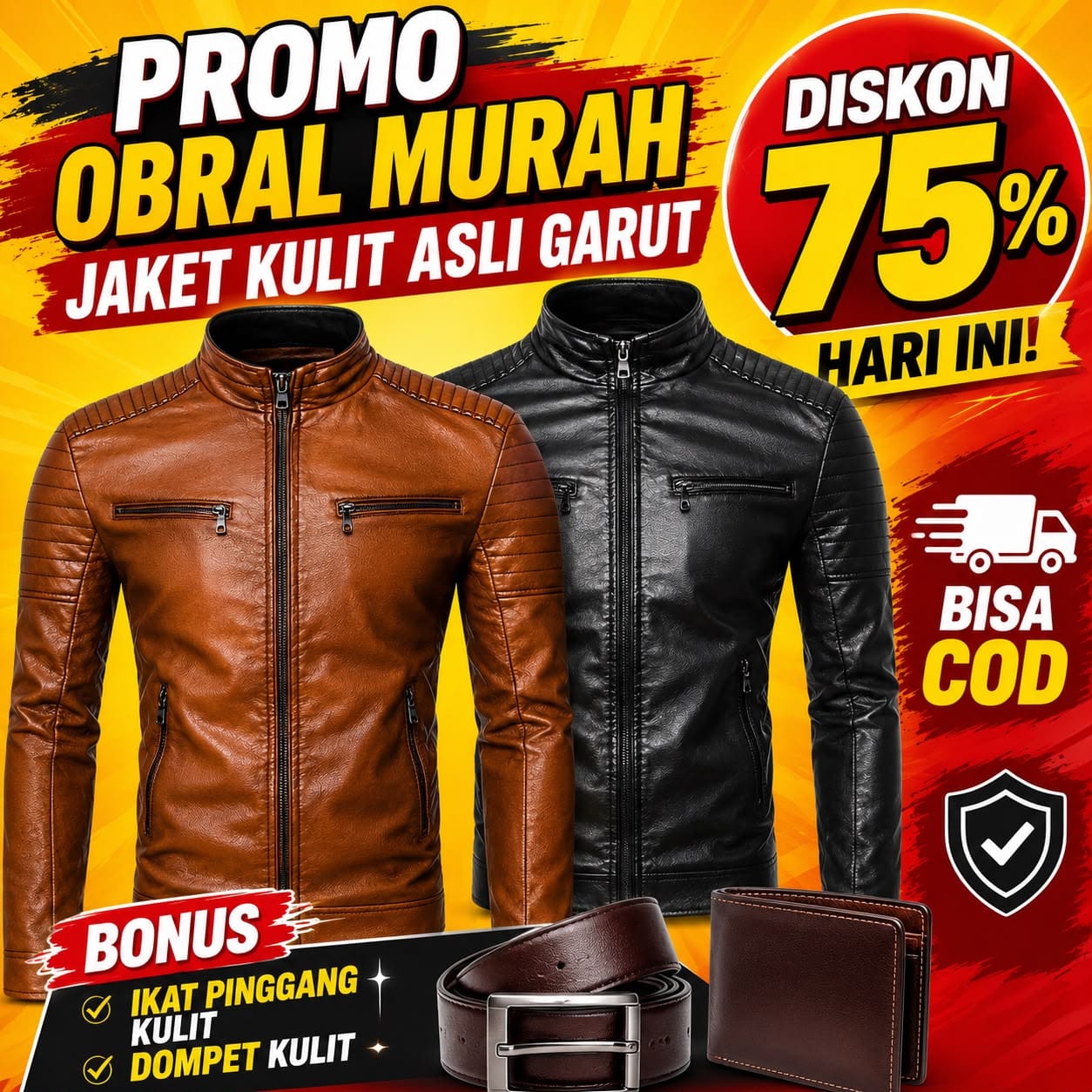 Jaket Kulit Model Terbaru Bonus Dompet Kulit Dan Ikat Pinggang Kulit logo