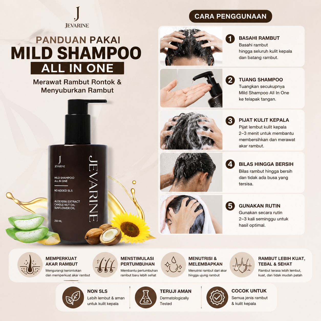 All in One Mild Shampoo By Jevarine 100% Non SLS  - FBE
