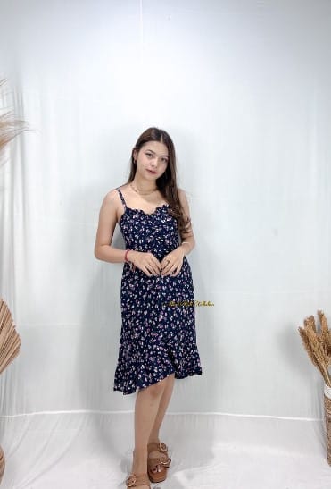 Sedia Midi Dress Motif Bunga Soka Bali 2023