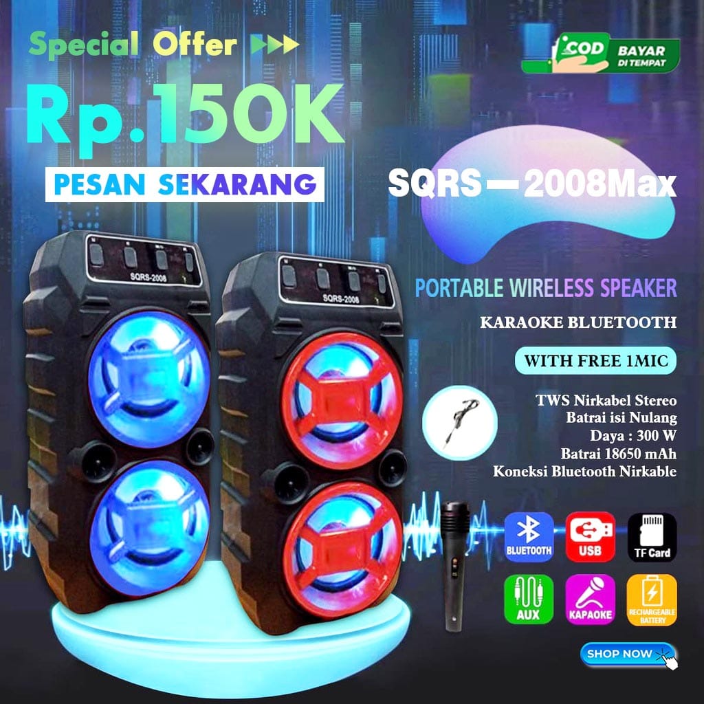 Speaker Bluetooth SoundBar Bass Wireless SQR 2008 logo