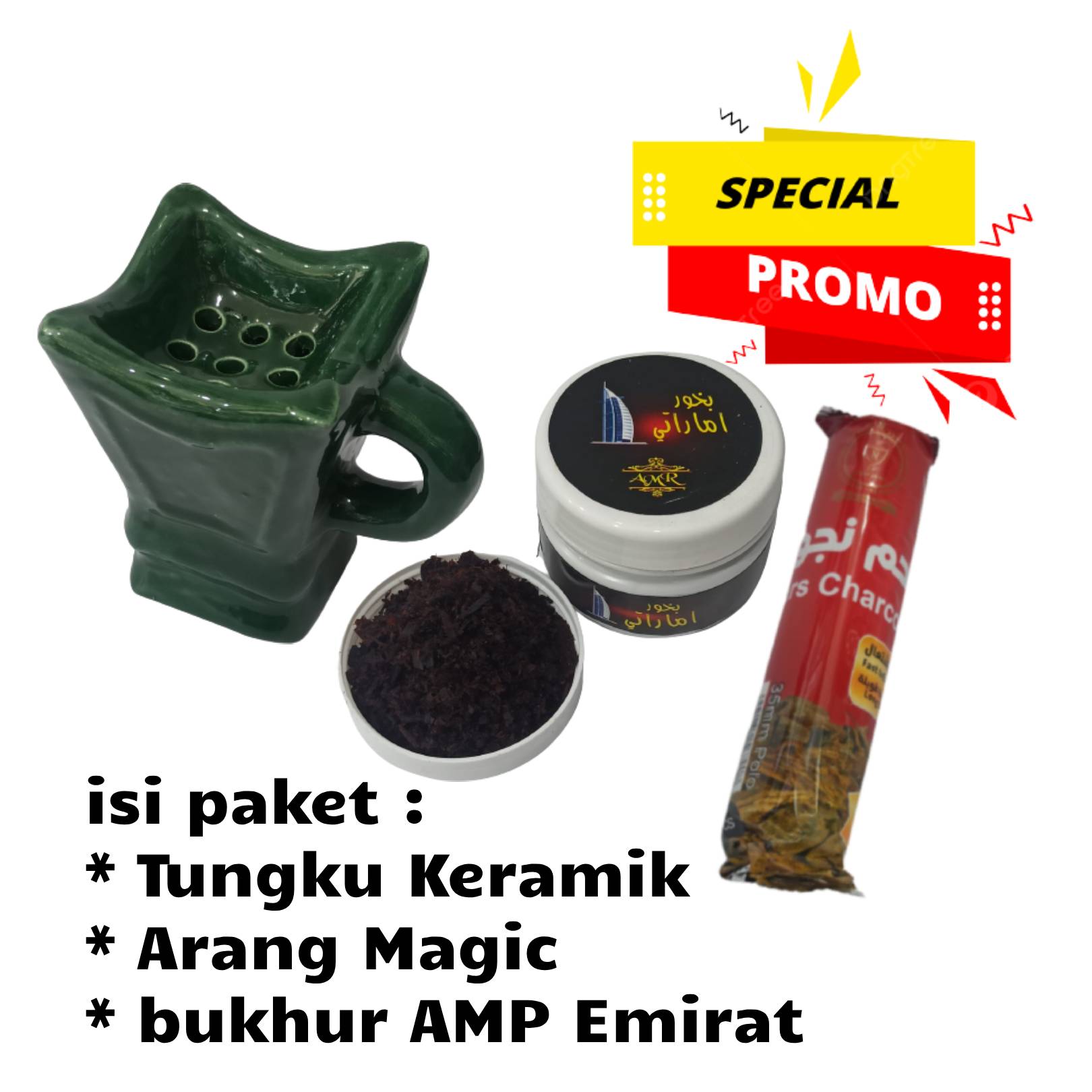 paket bukhur murah 3 in 1 bukhur amp + arang magic + tungku keramik