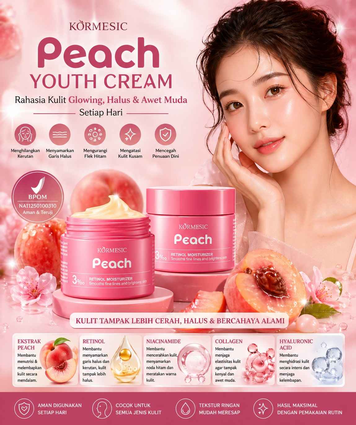 Kormesic Peach Youth Cream BPOM TY77-569 logo