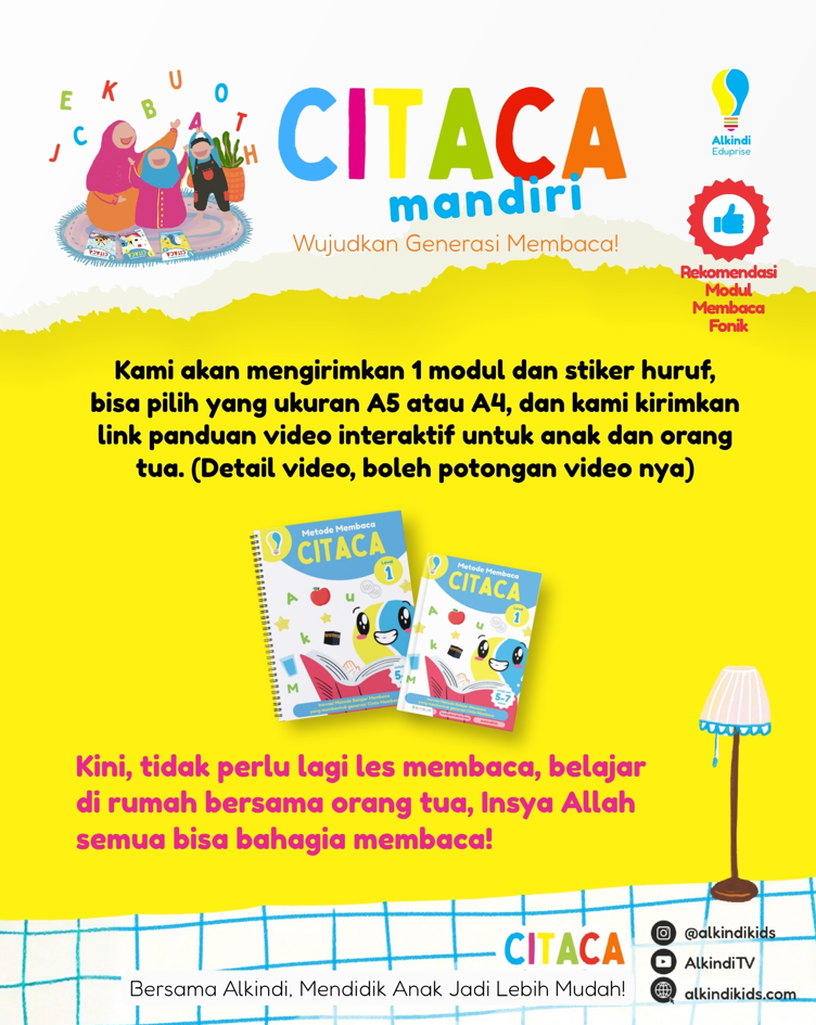 Citaca Mandiri – Belajar Membaca Anak Tanpa Mengeja | Cepat Lancar + Video Panduan