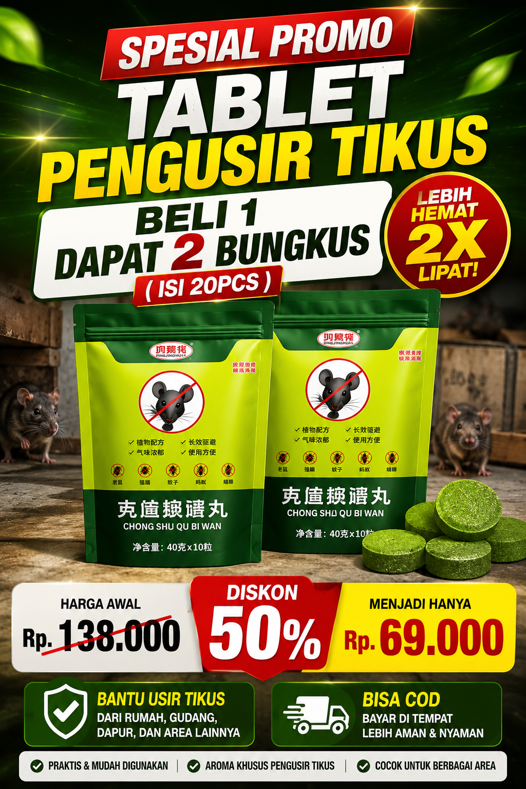 Tablet Pengusir Tikus Dan Hama Lain nya Beli 1 Dapat 2 ( isi 20 ) Bisa COD | YT-ZXY logo