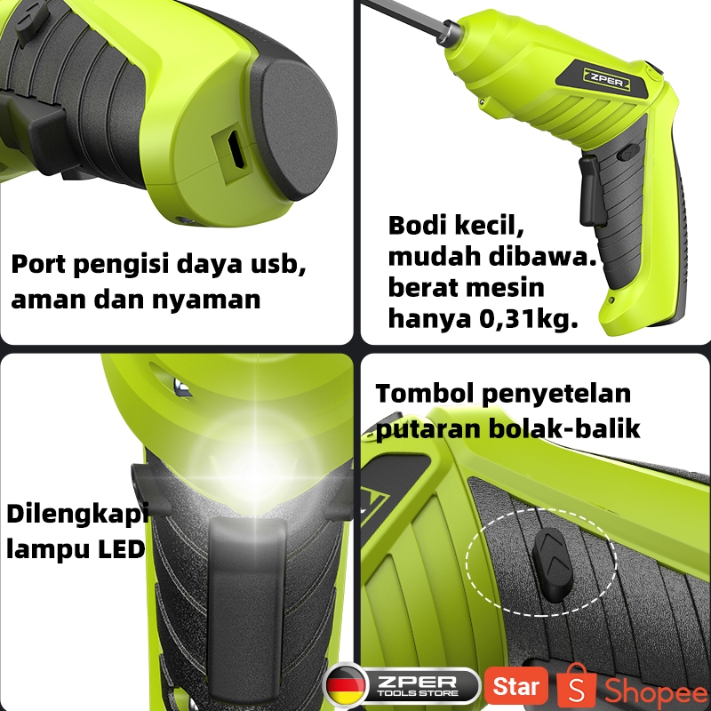 Alat Bor Cordless Mini 1 set isi 49 pcs 4.2 V Mesin Bor Baterai Impact Drill 49 Pcs Set Usefultools