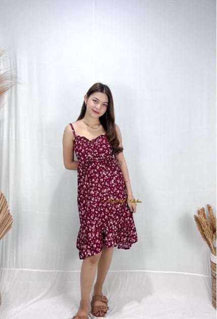 Sedia Midi Dress Motif Bunga Soka Bali 2023