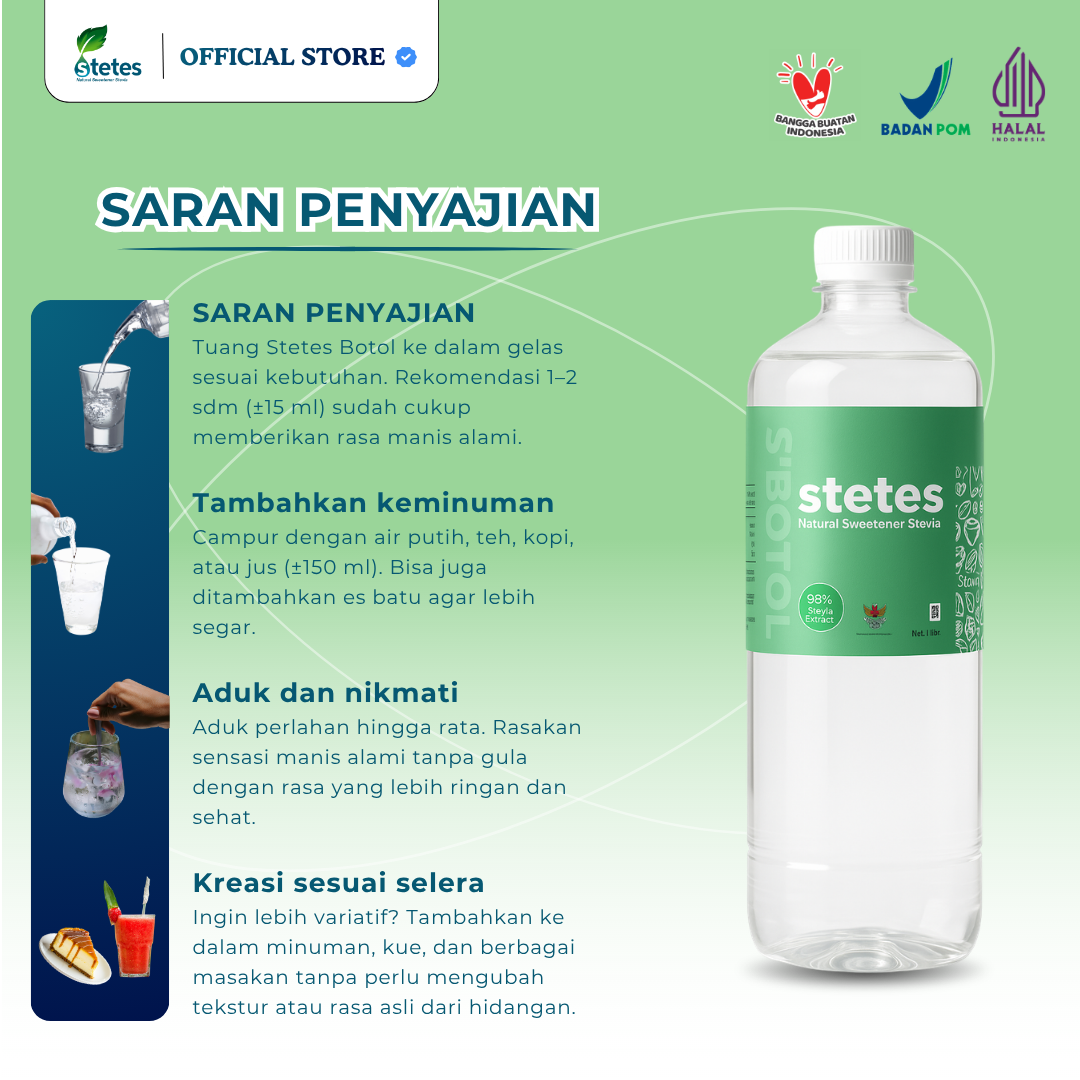 STETES BOTOL - Simple Sirup - Liquid 1L - Pemanis Stevia Tanpa Gula sehat Untuk Keluarga