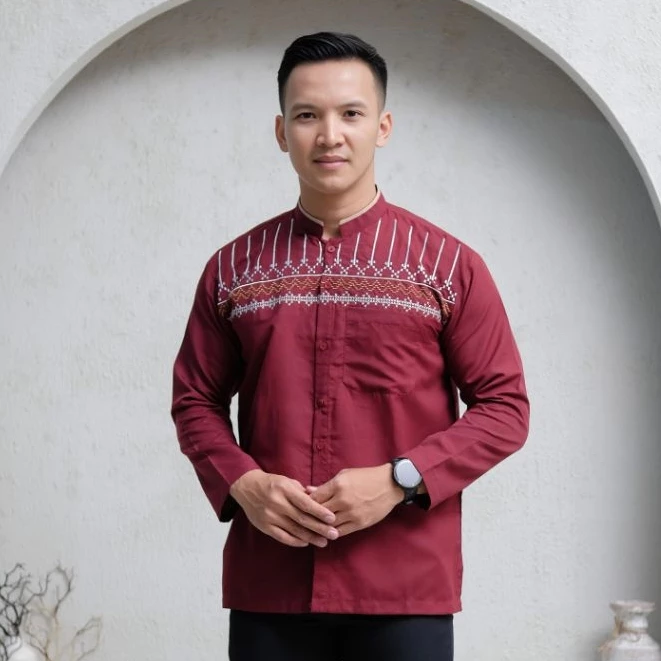 Koko Bordir Lengan Panjang Original Bonus Sarung Tenun & Peci Rajut-ax