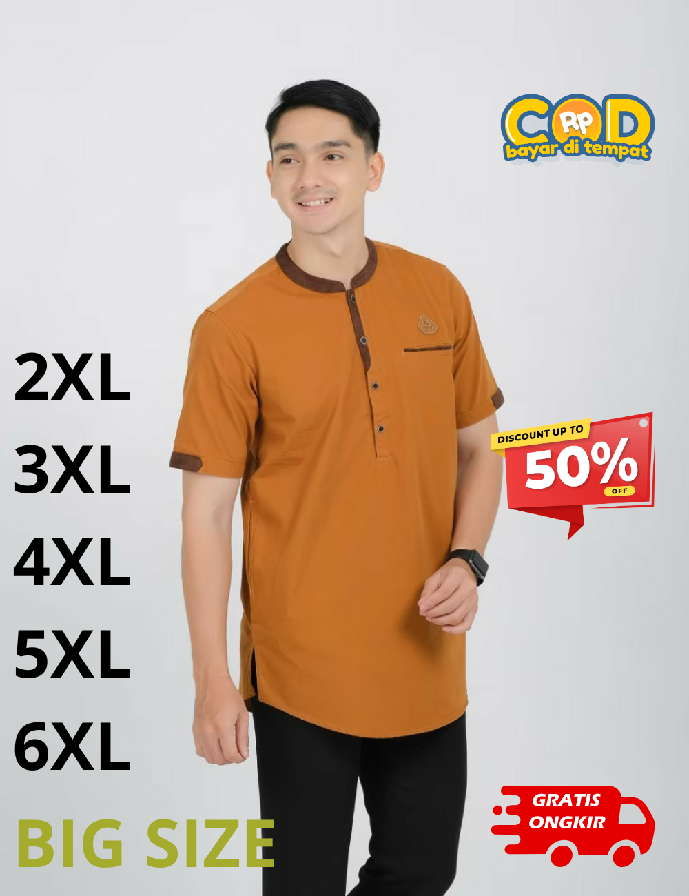 Kemeja Koko Pria (KEMKO) Lengan Pendek Ukuran Big Size M Sampai 6XL Copy