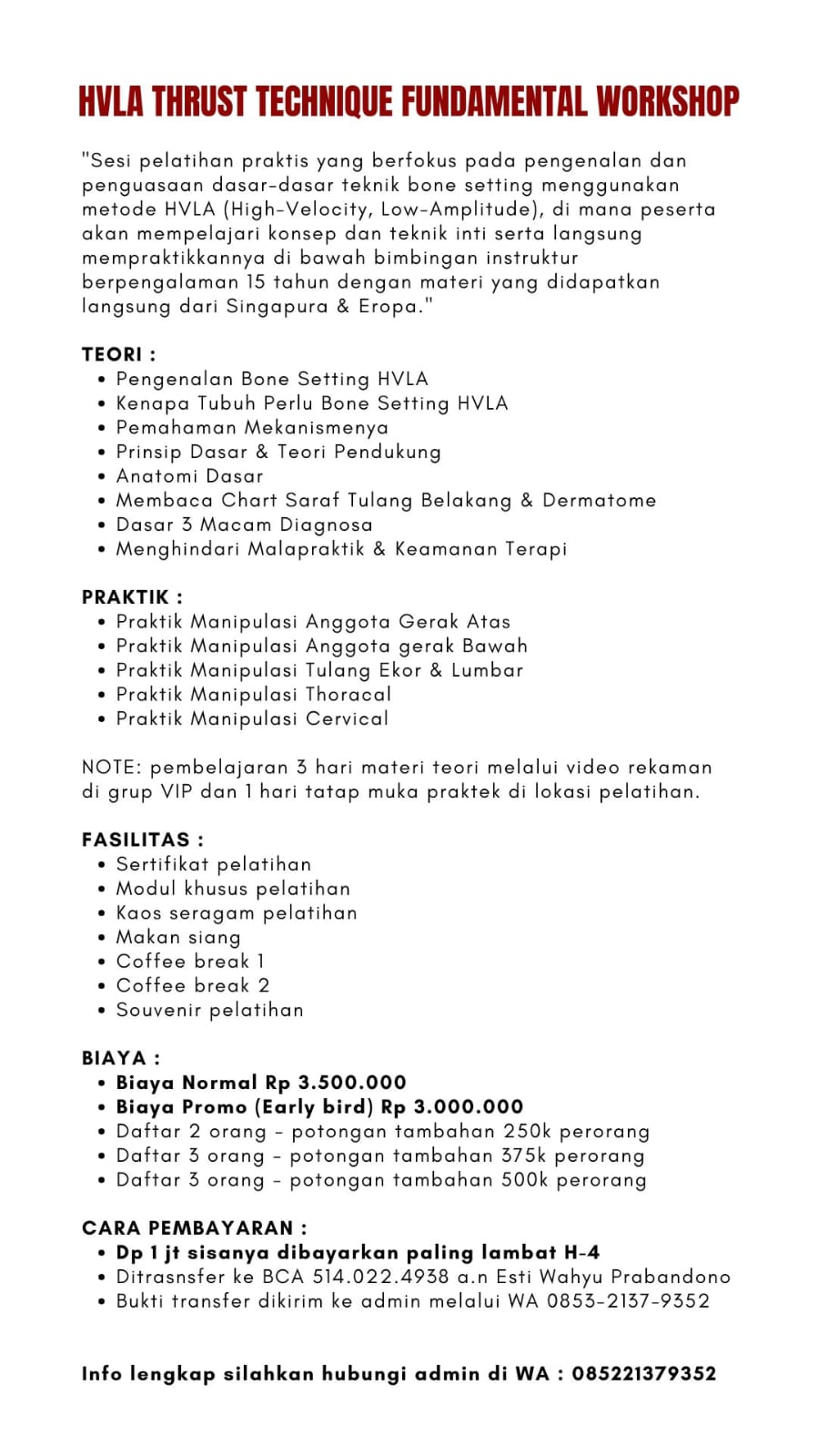 WORKSHOP VIP FUNDAMENTAL HVLA THRUST TECHNIQUE SURABAYA 24 MEI 2026