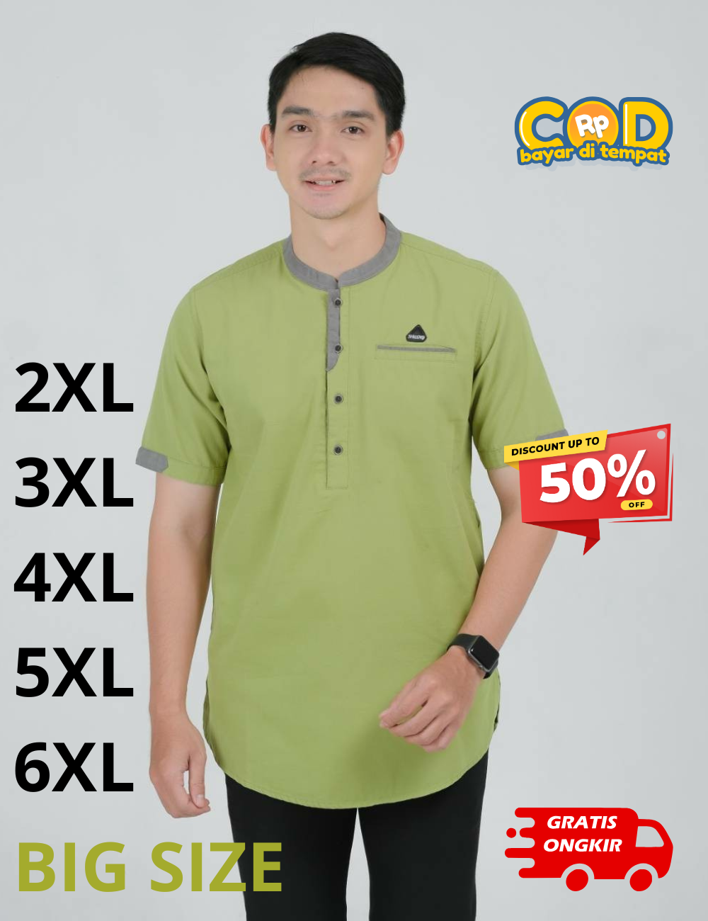 Kemeja Koko Pria (KEMKO) Lengan Pendek Ukuran Big Size M Sampai 6XL Copy