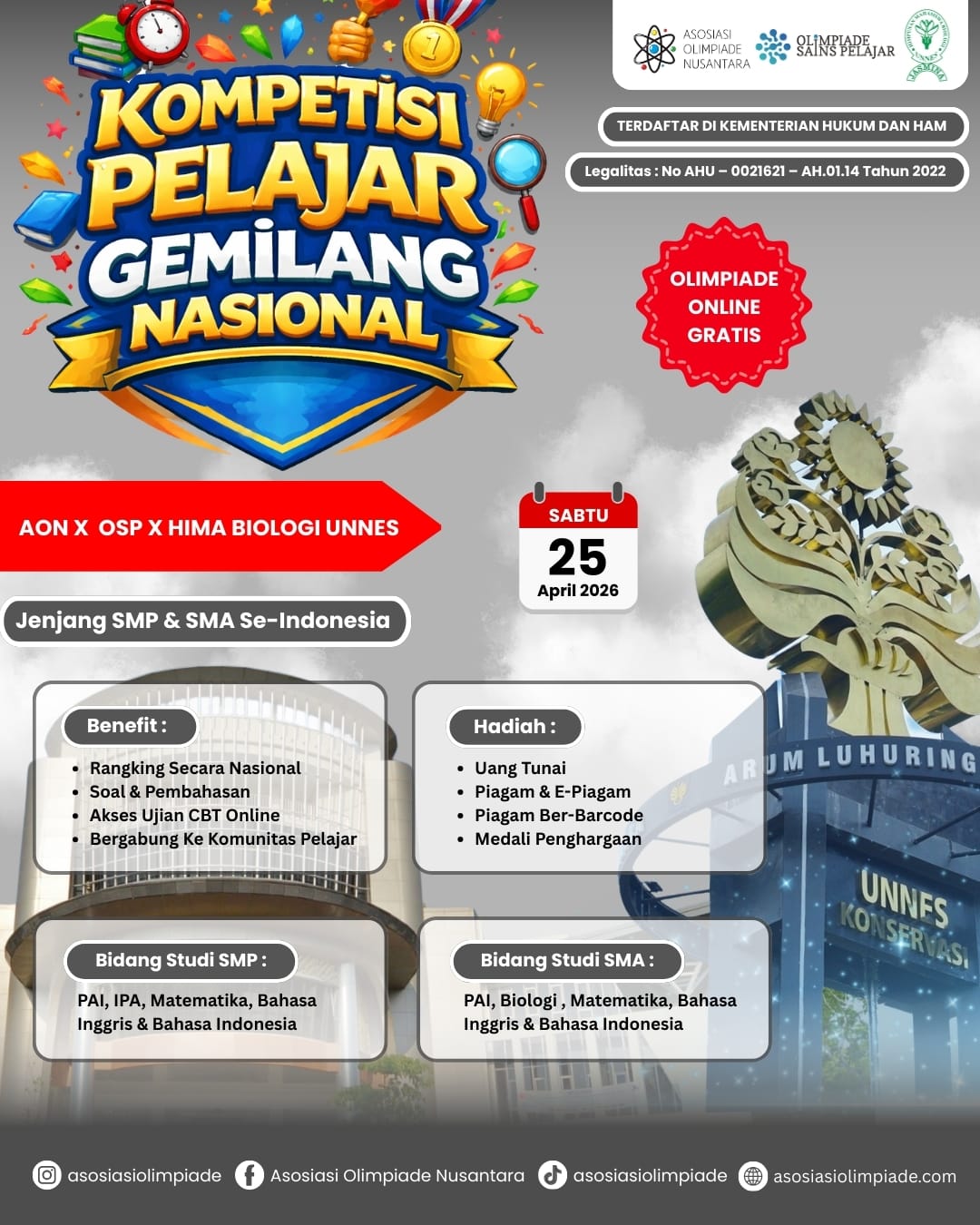 KOMPETISI PELAJAR GEMILANG NASIONAL - AON X OSP X HIMA BIOLOGI UNNES (25 APRIL 2026) logo