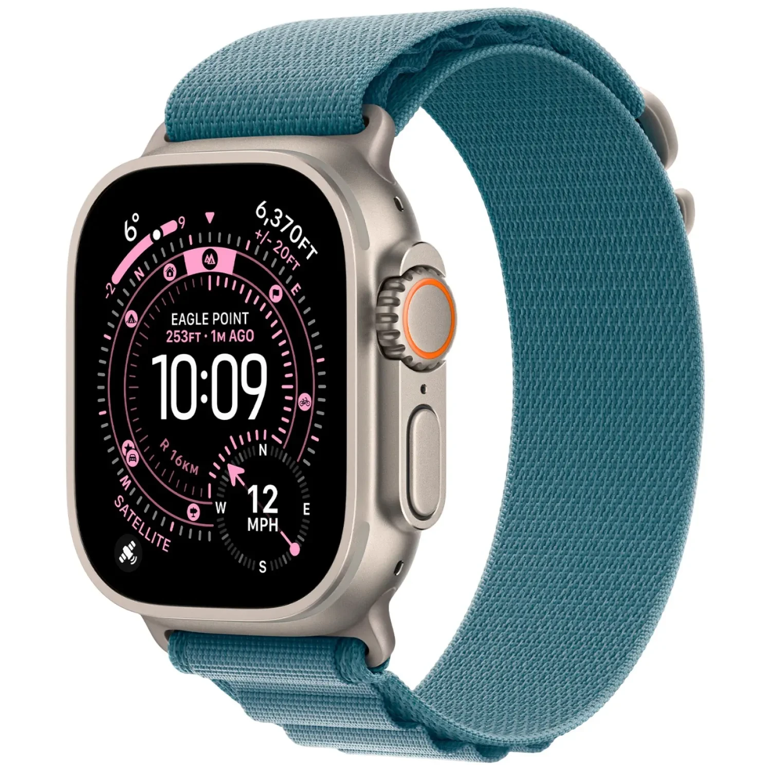 Apple Watch Ultra 3 Natural Titanium - Alpine Loop - Light Blue logo