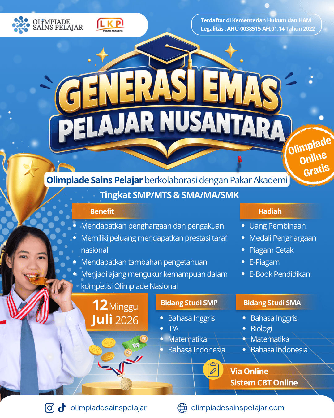 GENERASI EMAS PELAJAR NUSANTARA - 12 JULI 2026 OSPXLKP logo