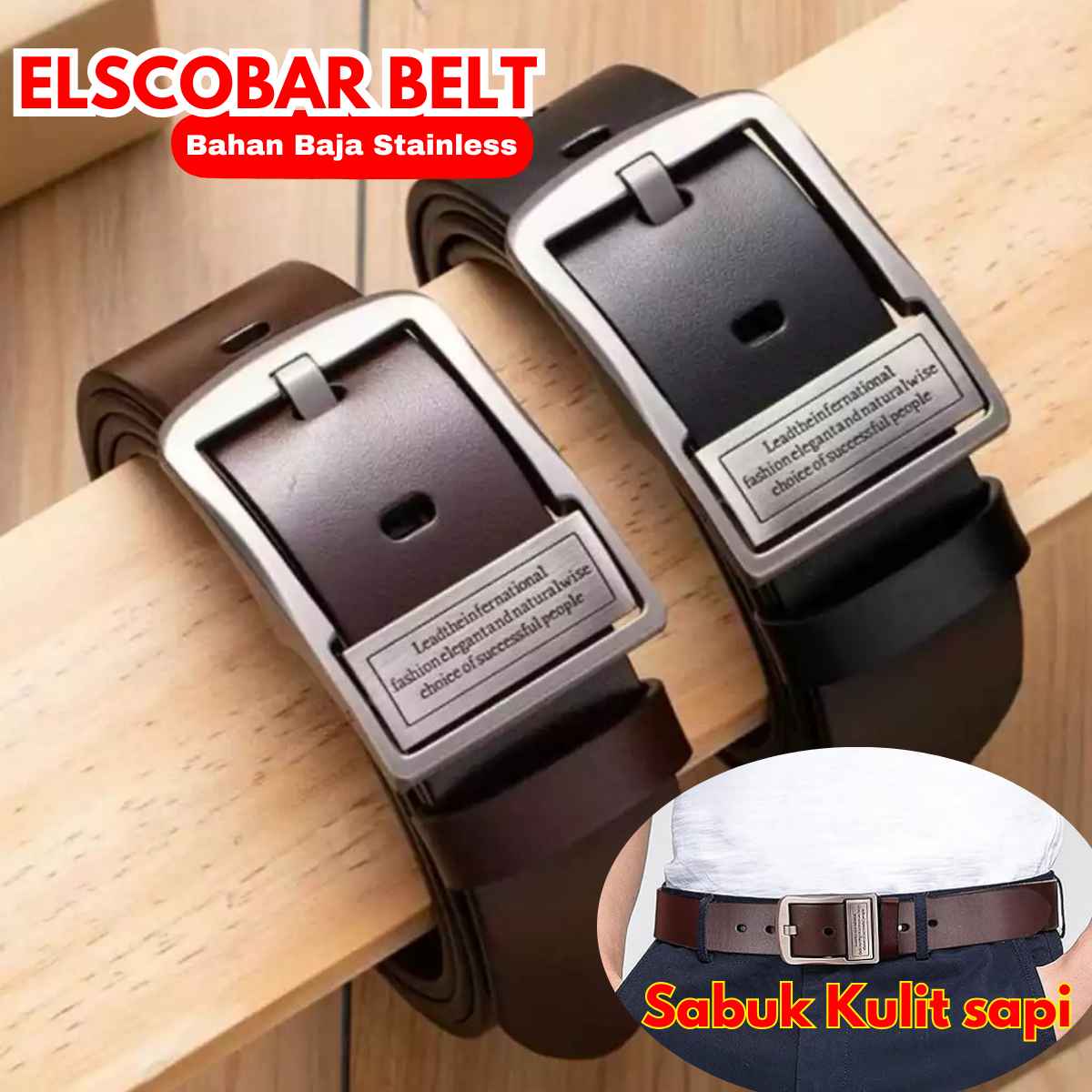 Sabuk Kulit elscobar bonus dompet premium Gads