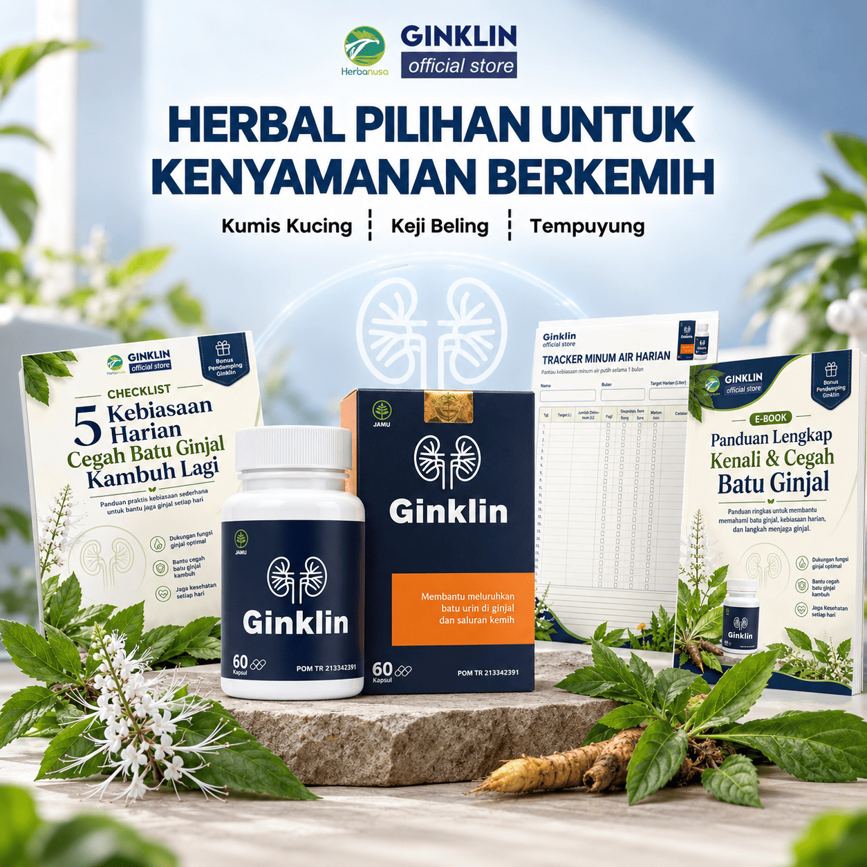 Ginklin Official 60 Kapsul + BONUS Checklist, Tracker Minum & E-book Batu Ginjal logo