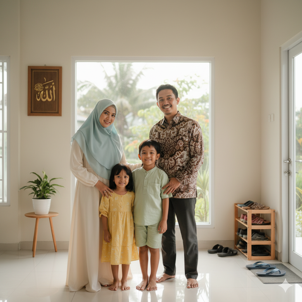 Ilustrasi keluarga Muslim yang hangat