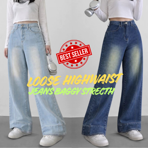 LOOSE HIGHWAIST JEANS BAGGY STRECTH
