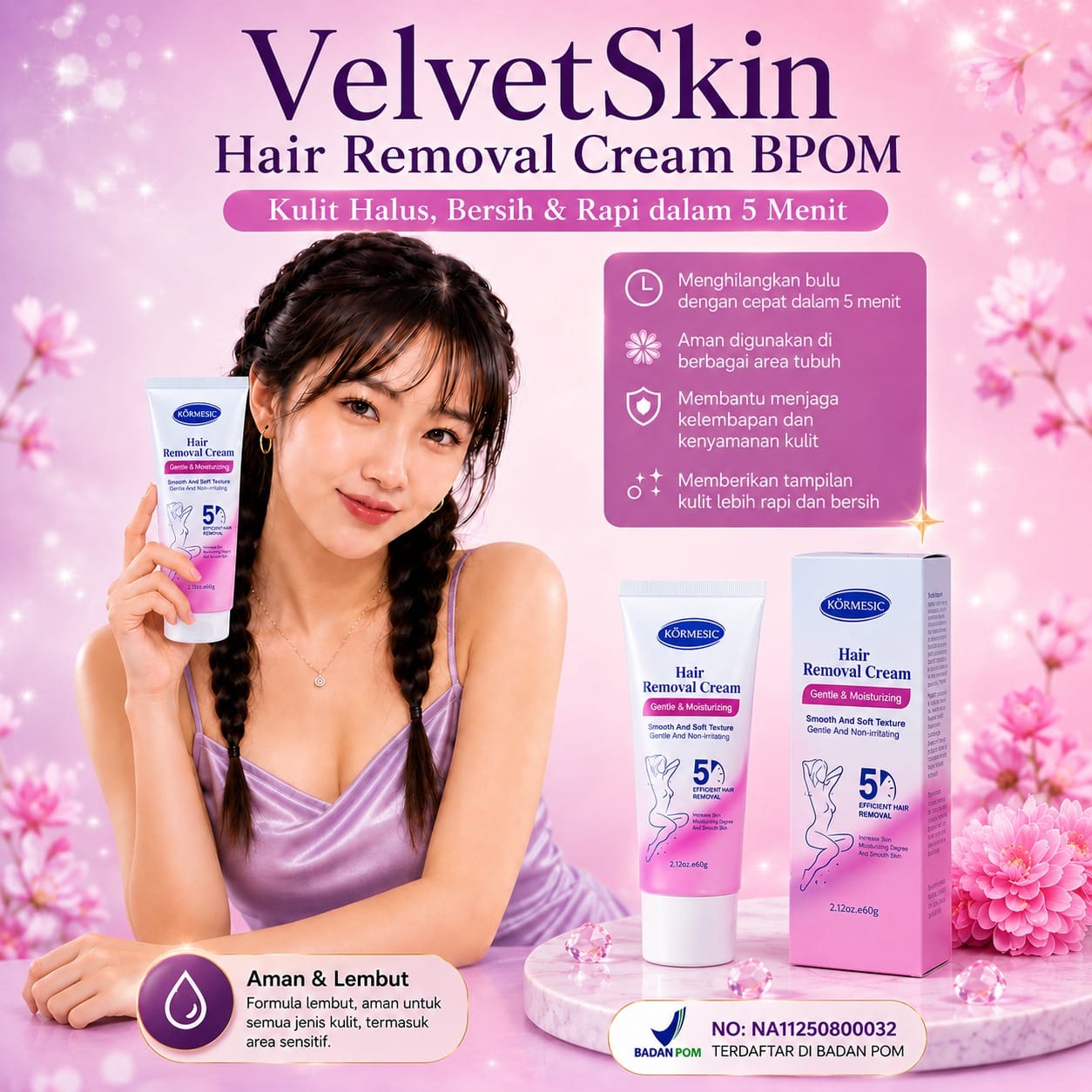 Velvet Skin Hair Removal Cream BPOM BL62-44 logo