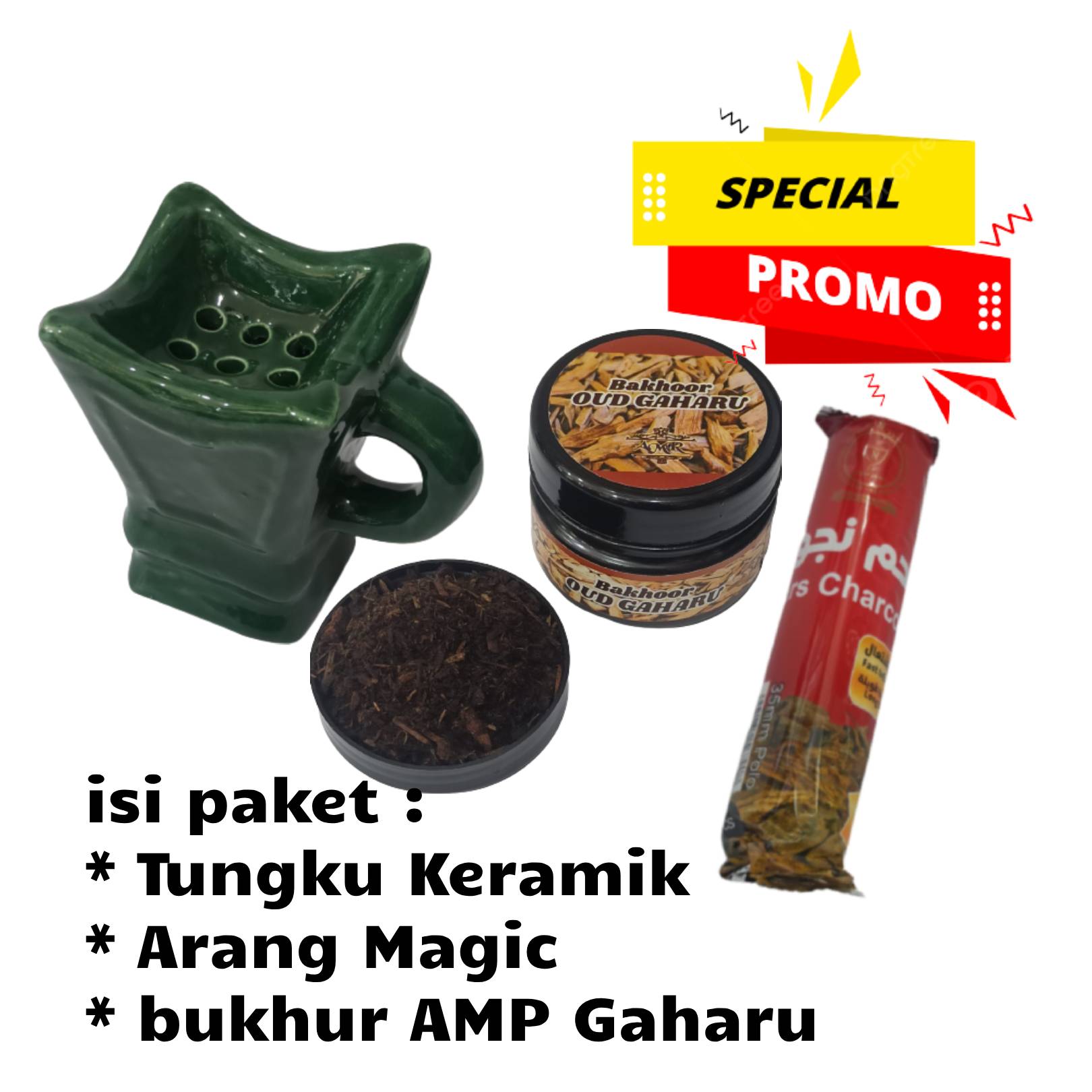 paket bukhur murah 3 in 1 bukhur amp + arang magic + tungku keramik