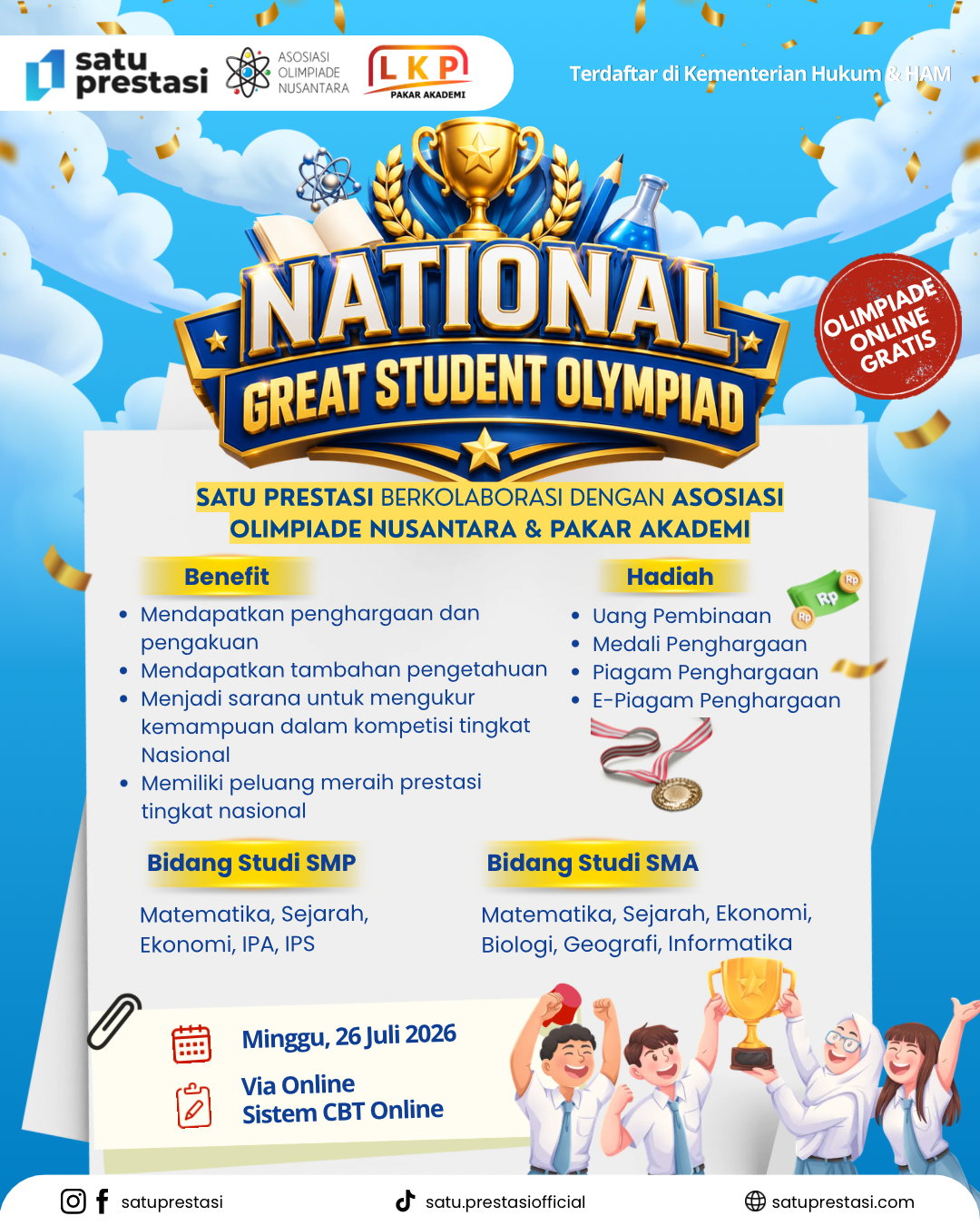 NATIONAL GREAT STUDENT OLYMPIAD - MINGGU, 26 JULI 2026 - SP X AON X LKP logo