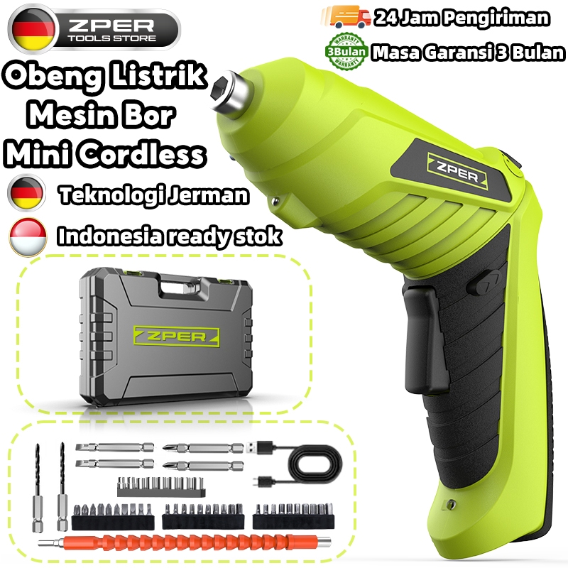 Alat Bor Cordless Mini 1 set isi 49 pcs 4.2 V Mesin Bor Baterai Impact Drill 49 Pcs Set Usefultools