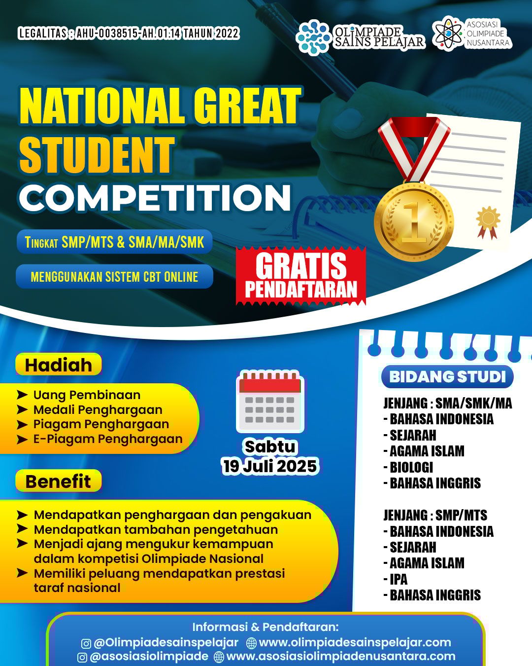 NATIONAL GREAT STUDENT COMPETITION -  19 JULI 2025 OSPxAON logo