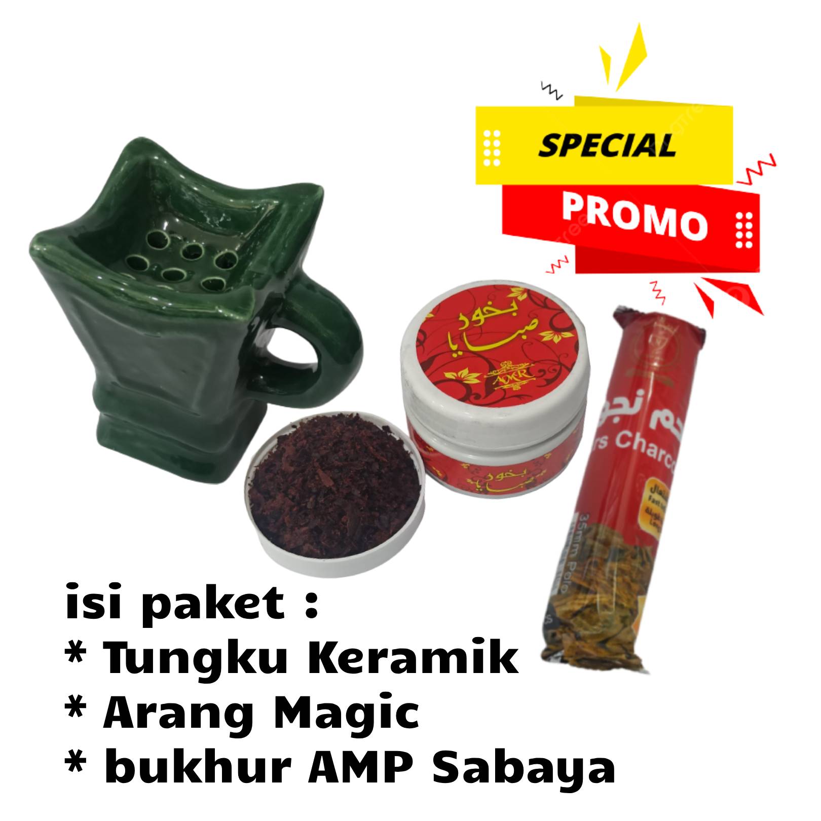 paket bukhur murah 3 in 1 bukhur amp + arang magic + tungku keramik store