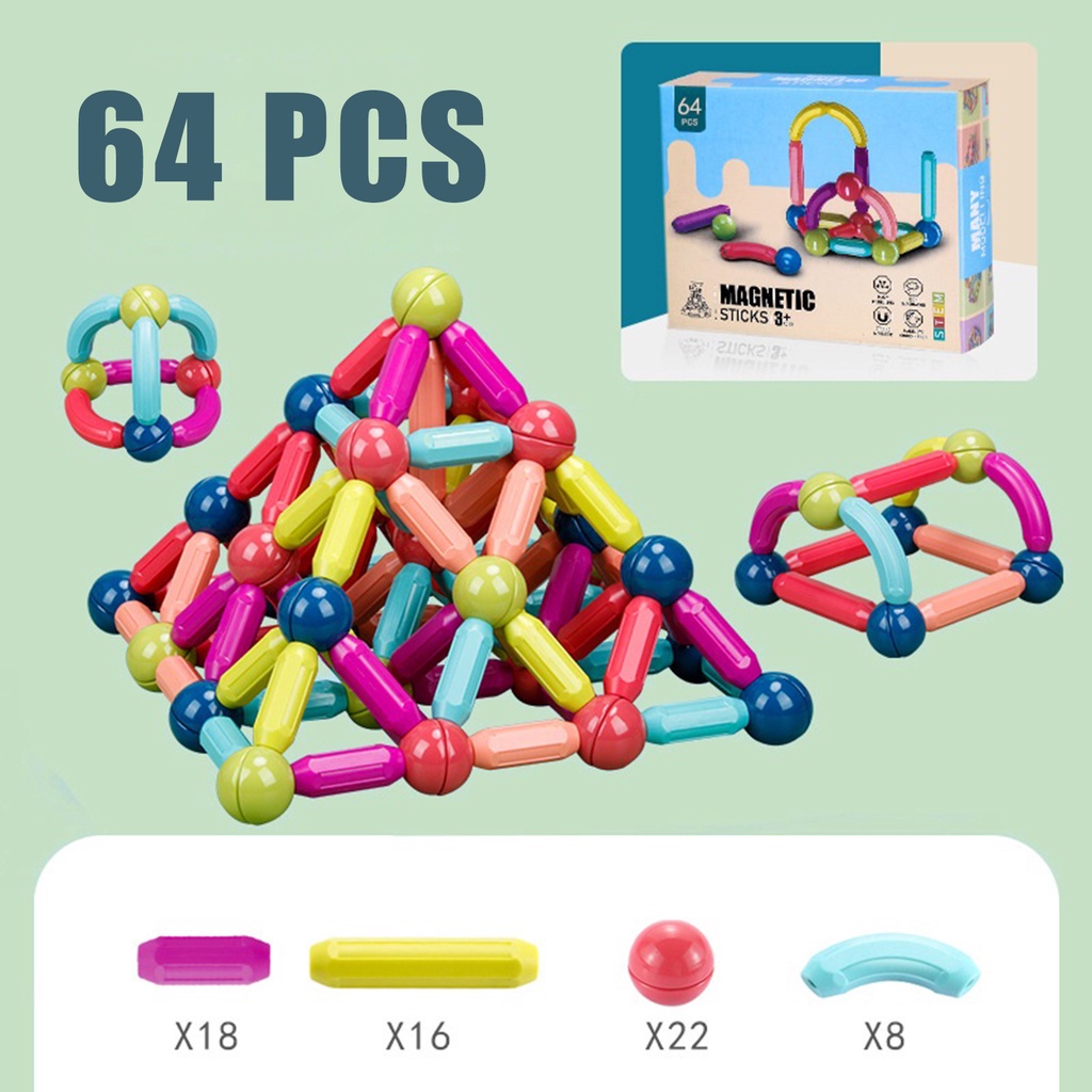 Blok Bangunan Magnet (Paket Isi 64PCS)💰 logo